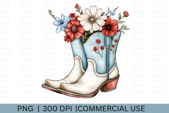 Floral Western Cowgirl Boots PNG