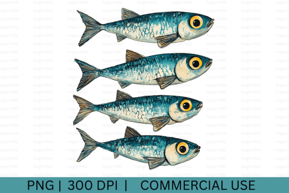 Nautical Teal Fish, Summer PNG Sardine
