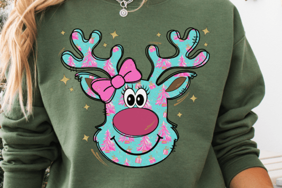 Pink Christmas Reindeer PNG, Coquette