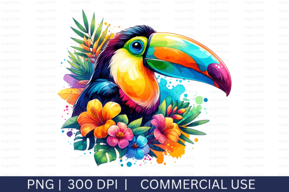 Summer Toucan, Tropical Flowers PNG