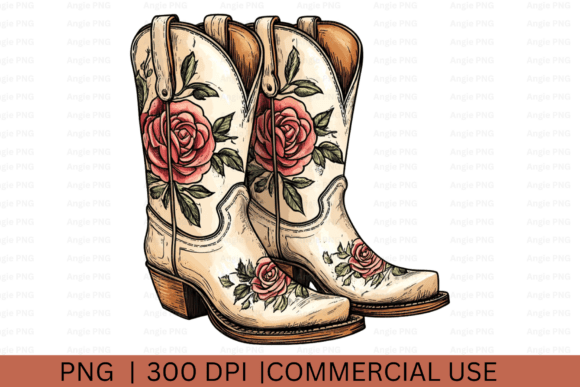 Western Floral Cowgirl Boots PNG